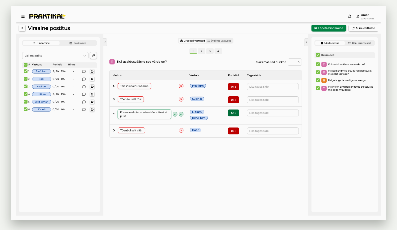 Hinda ühesuguseid vastuseid korraga – praktikal.app